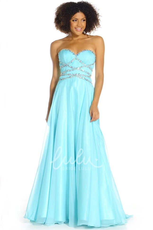 Sweetheart A-Line Beaded Tulle&Satin Prom Dress with Ruching Long