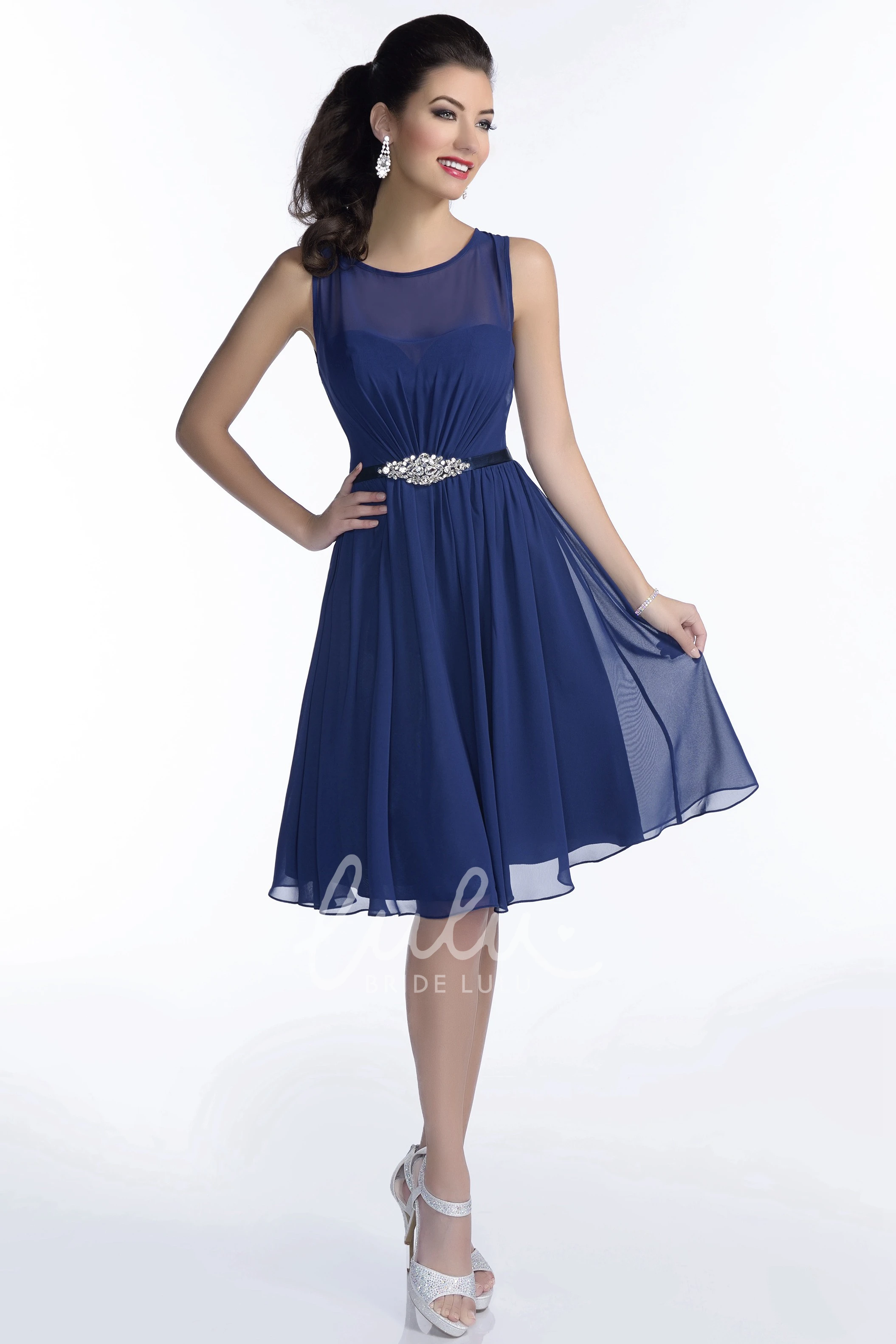Knee Length Sleeveless Pleated Chiffon Bridesmaid Dress with Brooch Classy Bridesmaid Dress