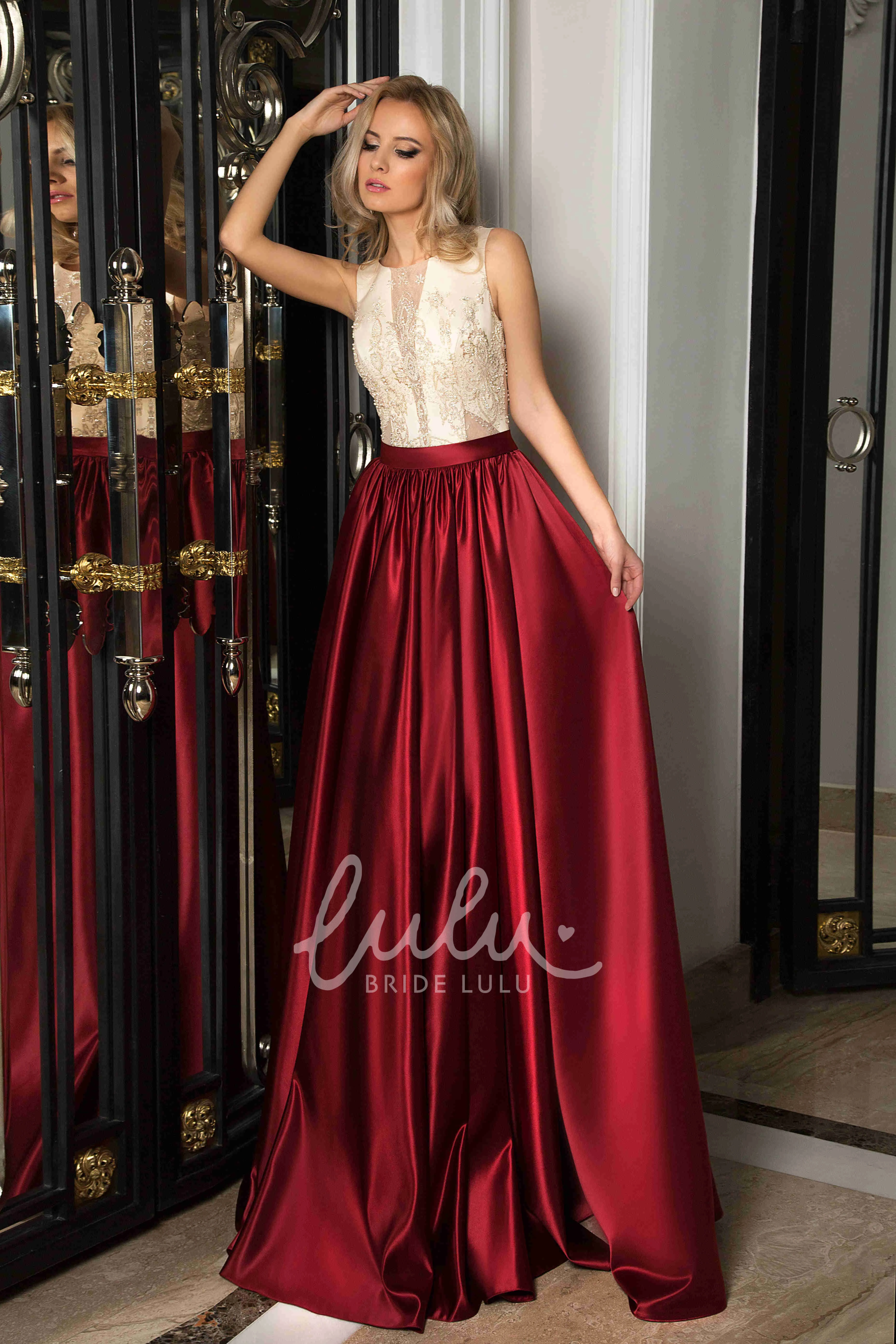 Satin A-Line Formal Dress with Embroidery and Cap Sleeves