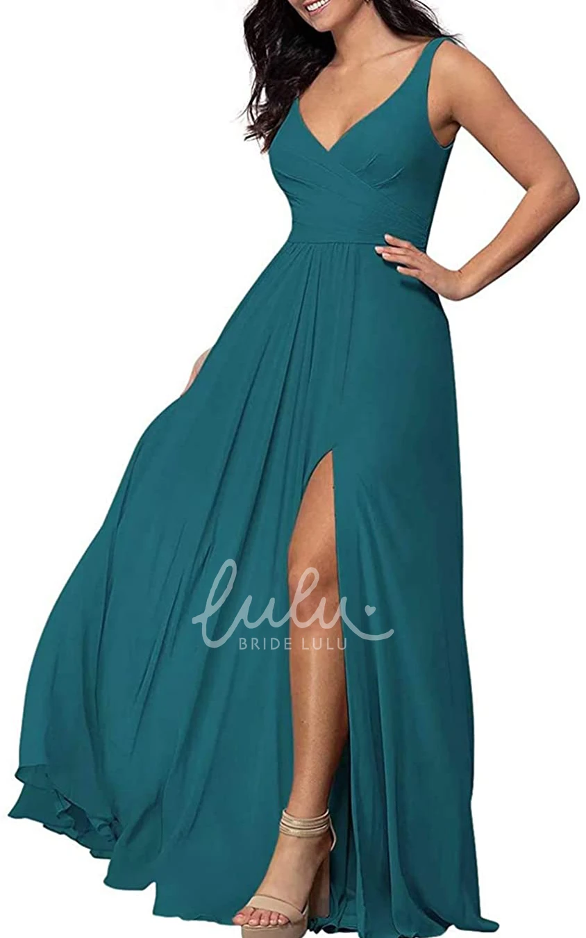 V-Neck Chiffon A-Line Bridesmaid Dress with Split Front Modern & Unique
