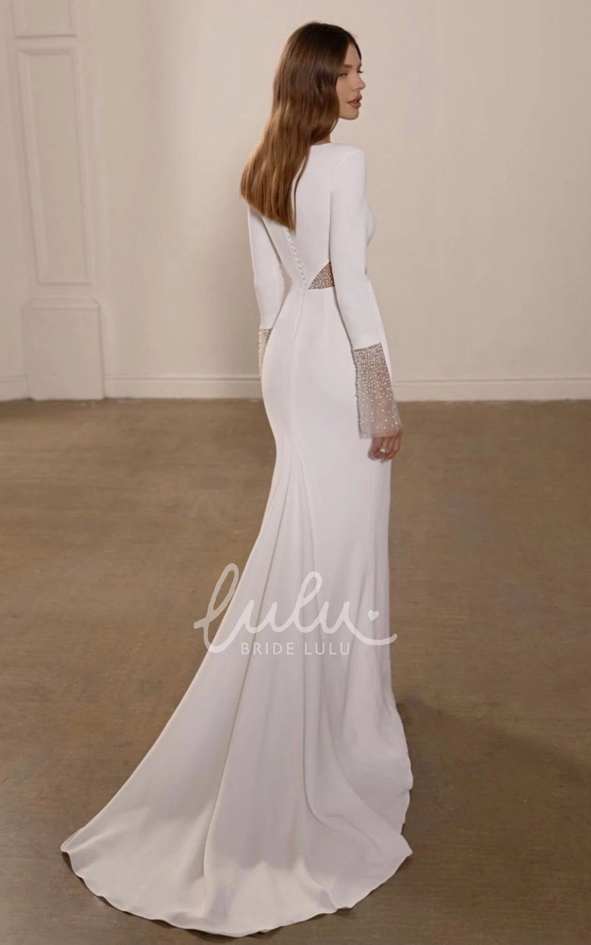 Sheath Jersey Bateau Split Front Ruched Wedding Dress Elegant and Modern