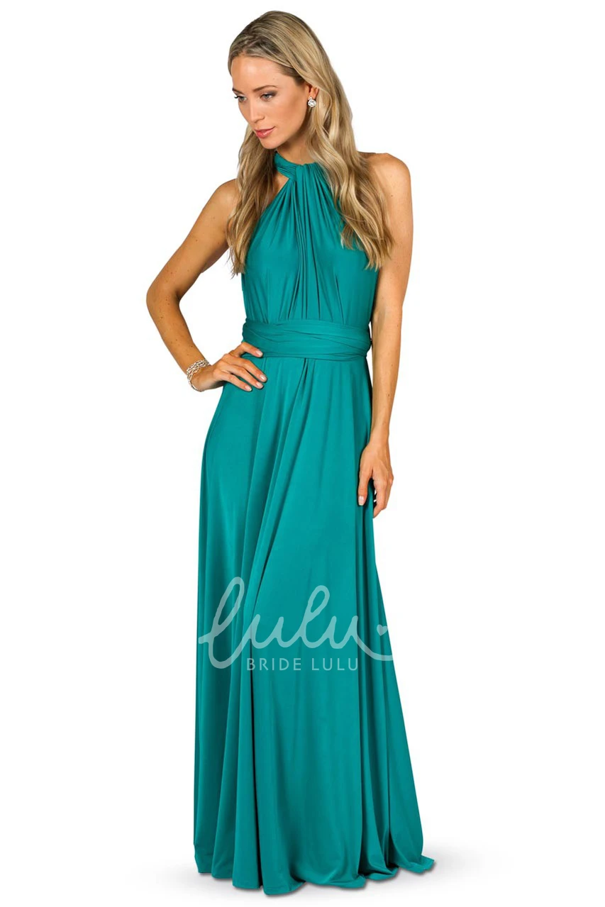 Ruched Halter Convertible Bridesmaid Dress with Straps Maxi Length
