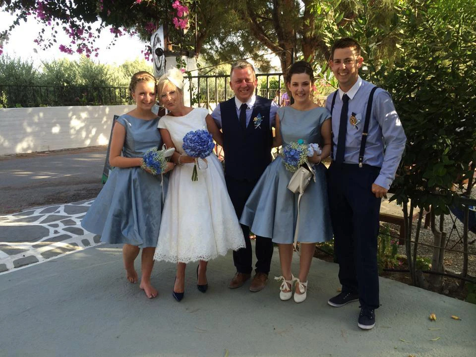 Rose Lace A-Line Tea-Length Wedding Dress with Jewel Neck and Cap Sleeves