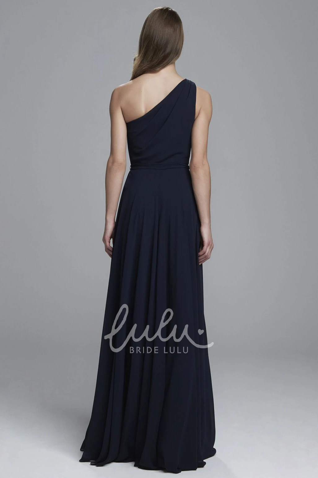 A-Line One-Shoulder Chiffon Bridesmaid Dress with Bowed Design and Sleeveless Cut