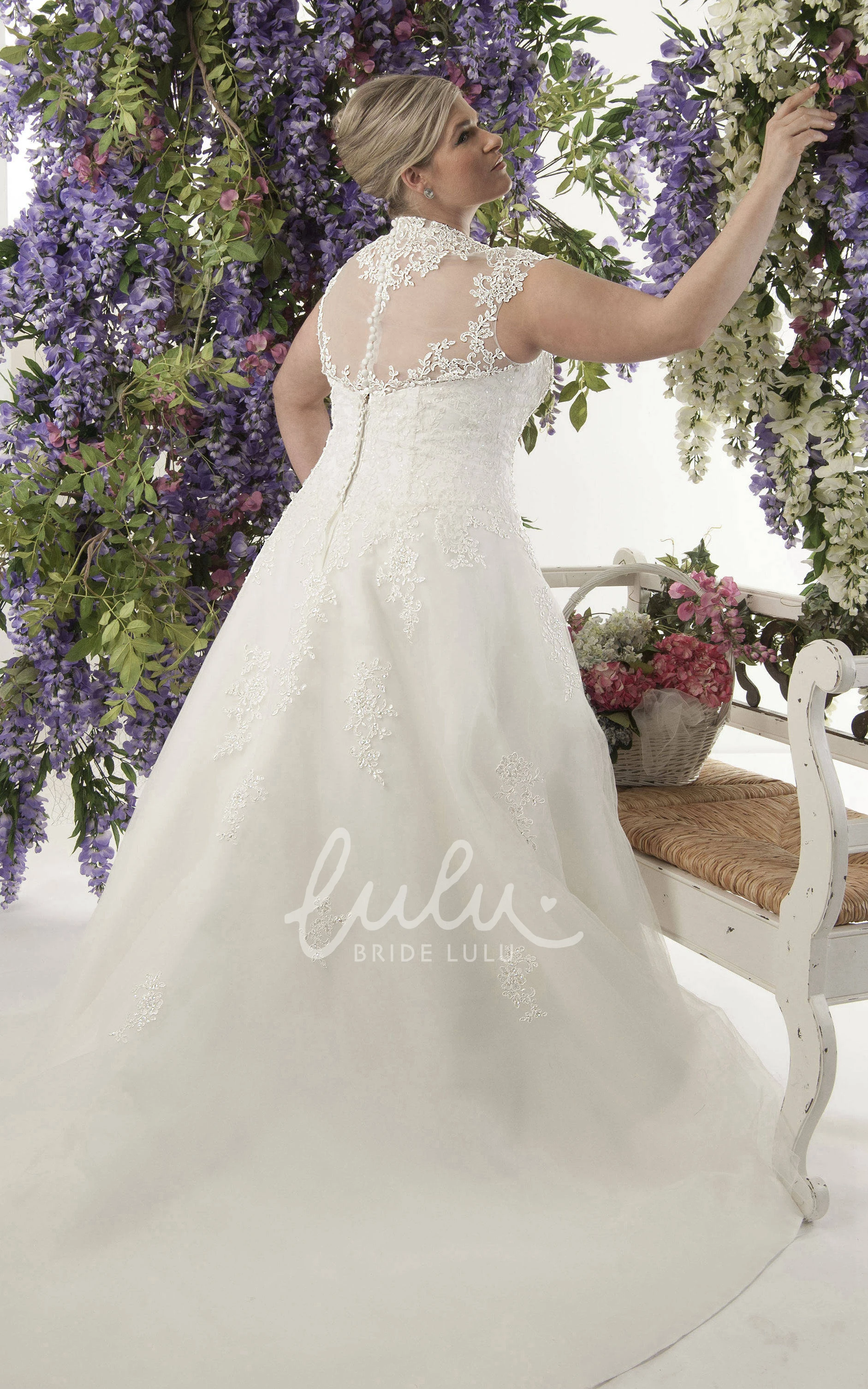 Lace Caped-Sleeve A-Line Wedding Dress with Illusion Back Elegant Lace A-Line Wedding Dress with Caped-Sleeve and Illusion Back