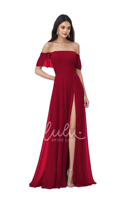 Chiffon Bohemian Bridesmaid Dress with Split Front A-Line & Flowy