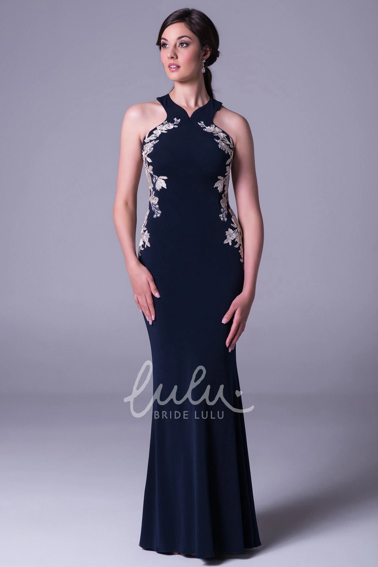 Maxi Sleeveless Appliqued Jersey Prom Dress Flowy Prom Dress 2025