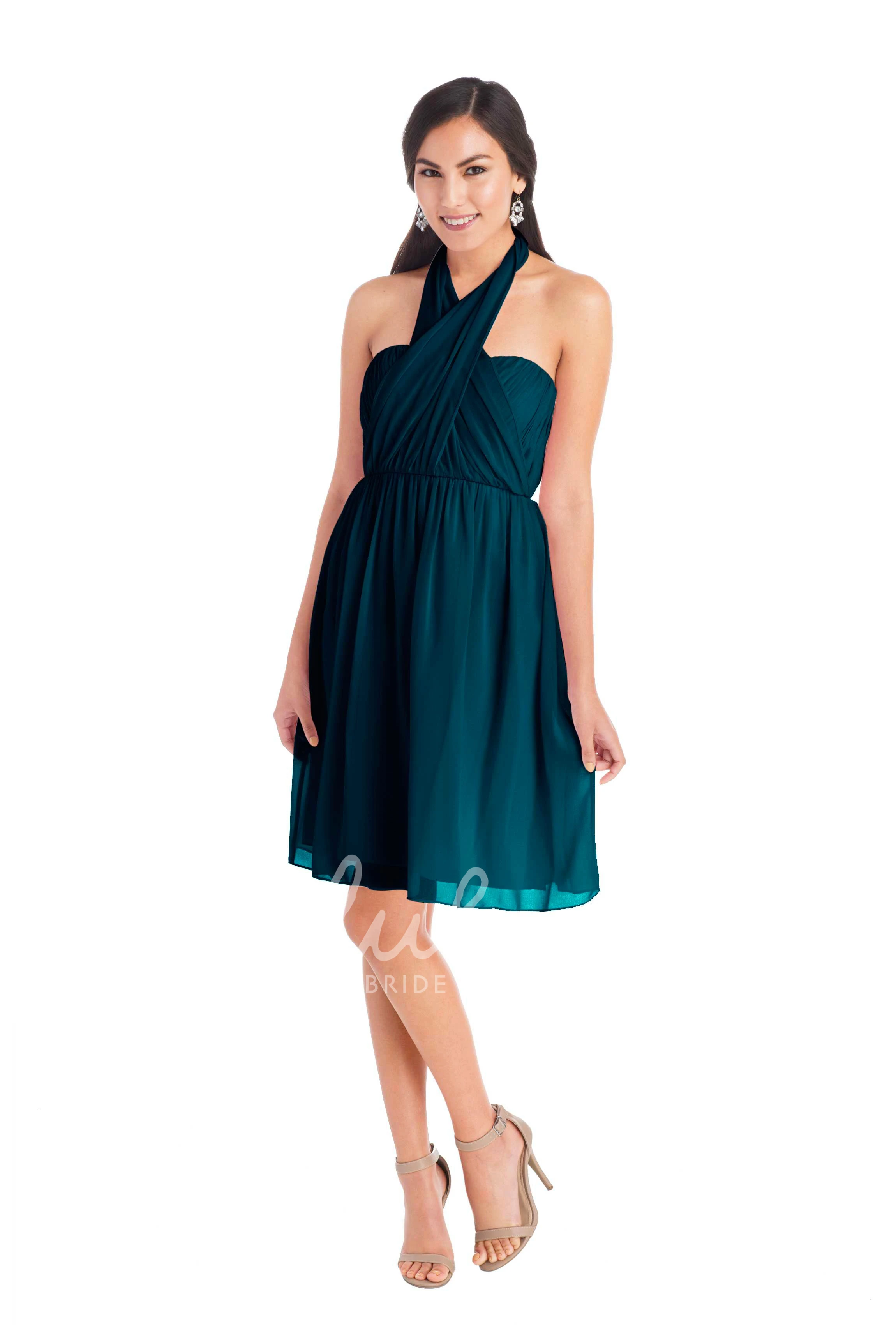 Knee-Length Sweetheart Sleeveless Chiffon Convertible Bridesmaid Dress Criss-Cross Muti-Color