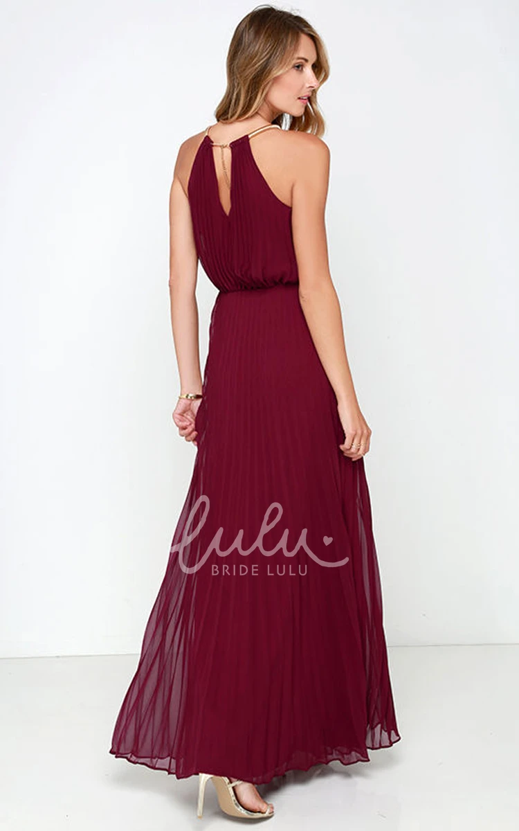 Pleated Chiffon Dress Long Sleeveless & Charming