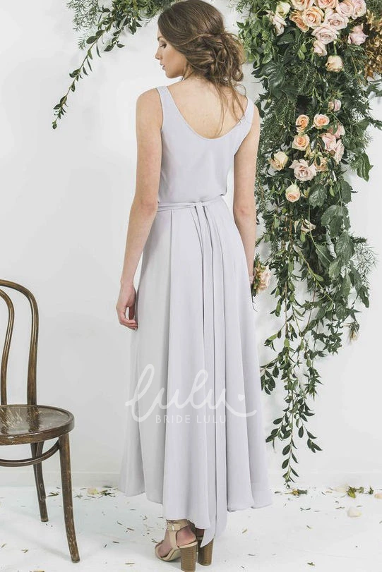 Ankle-Length Sleeveless Chiffon Bridesmaid Dress with Cowl Neck