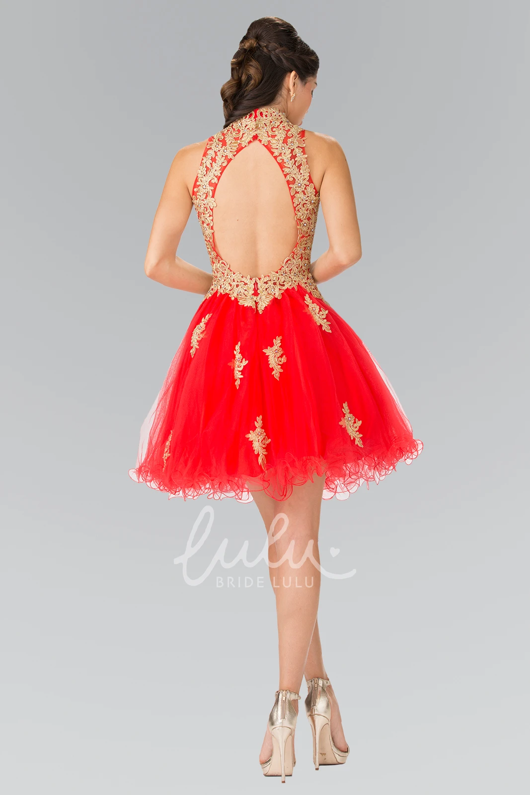 Tulle A-Line Dress With Ruffles Appliques and High Neck