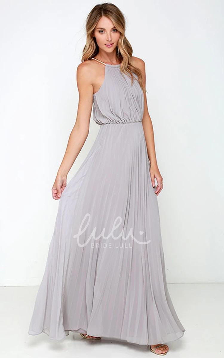Pleated Chiffon Dress Long Sleeveless & Charming
