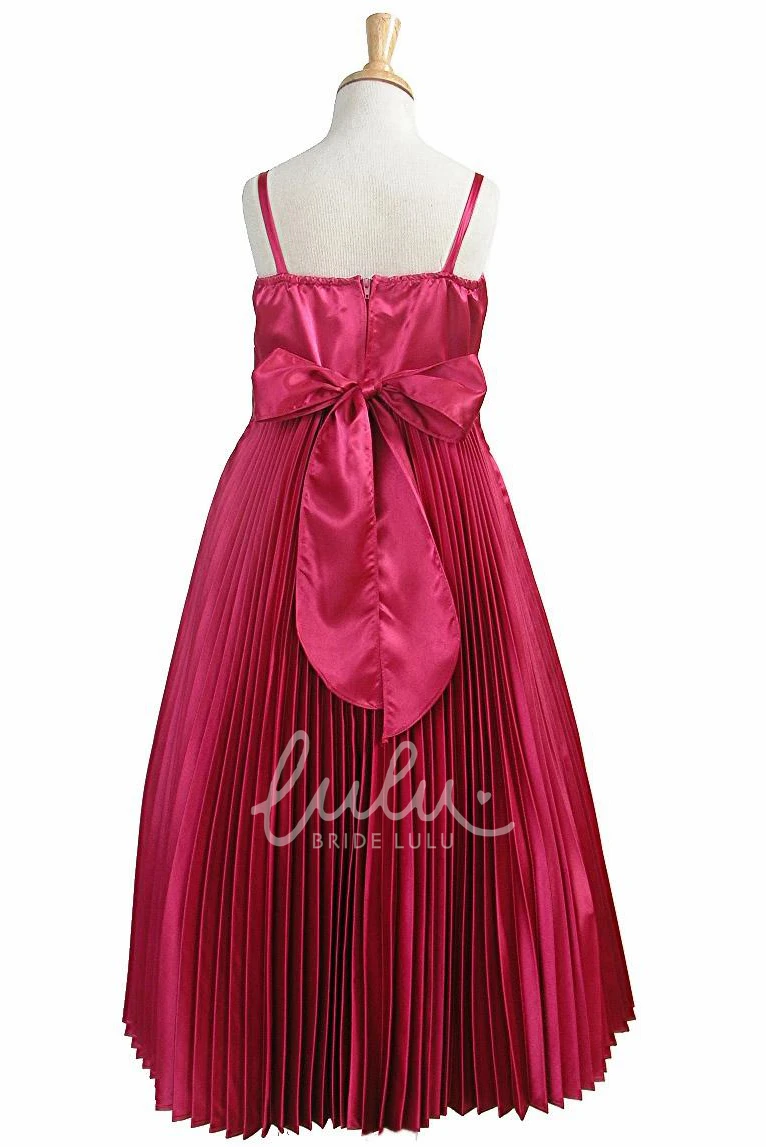 Satin Flower Girl Dress with Broach Floor-Length