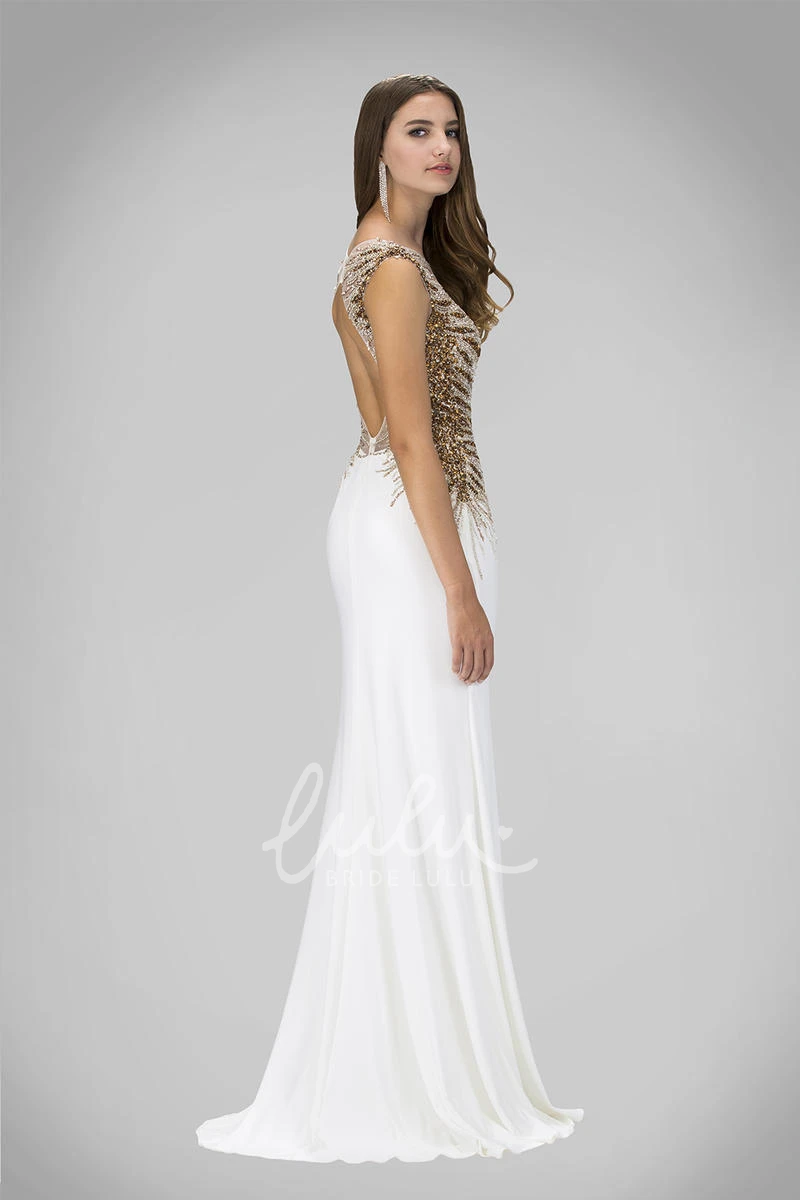 Maxi Keyhole Sheath Jersey Dress with Sequins and Pleats