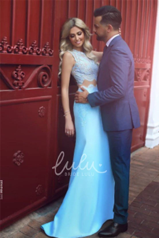 Satin Trumpet Formal Dress with Jewel Neckline and Sweep Train