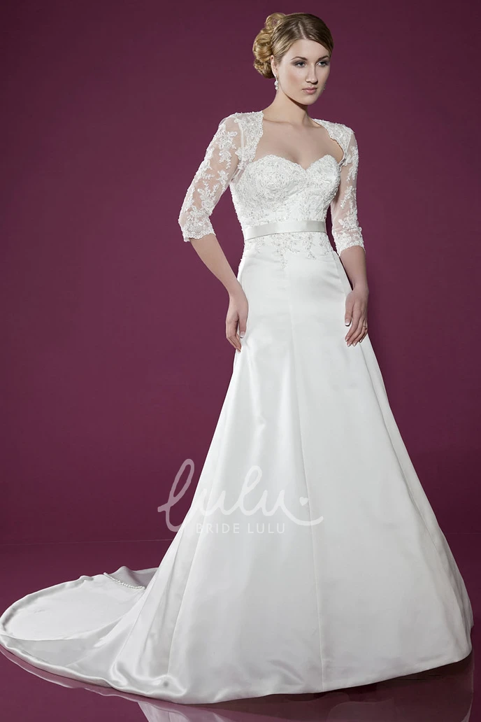 Satin and Lace Sweetheart Wedding Dress with Pleats