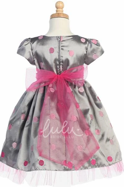 Cap-Sleeve Tulle & Taffeta Tea-Length Flower Girl Dress Modern Wedding Dress for Girls