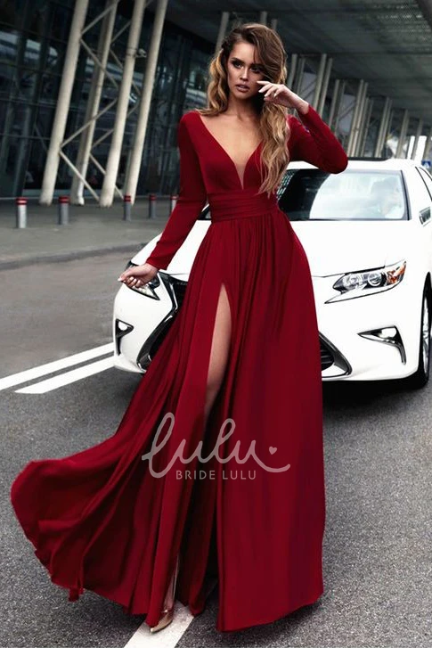 Long Sleeve Plunging Sheath Dress with Low-V Back Elegant Modern Dress