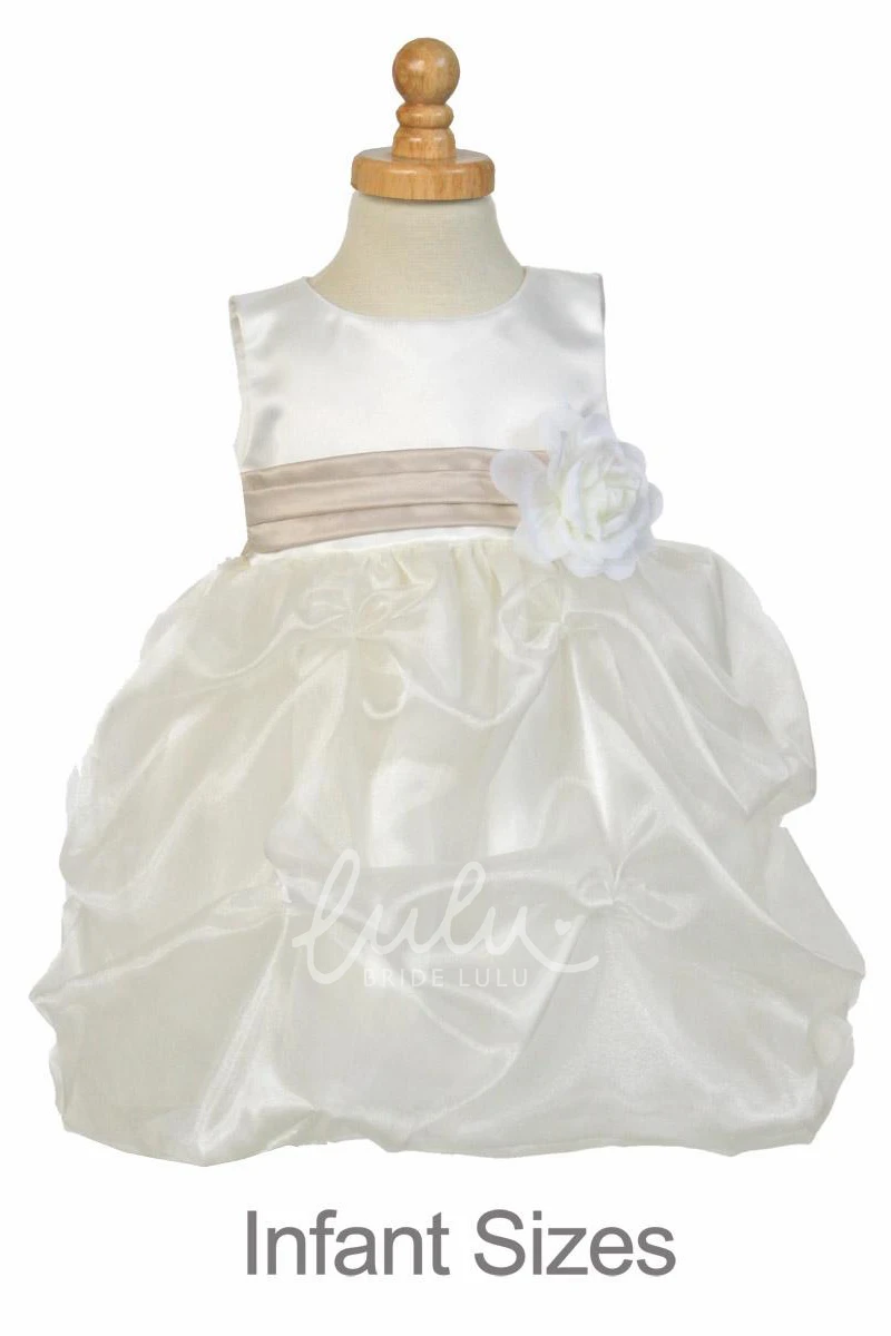Ruched Organza & Satin Tea-Length Flower Girl Dress Unique Prom Dress