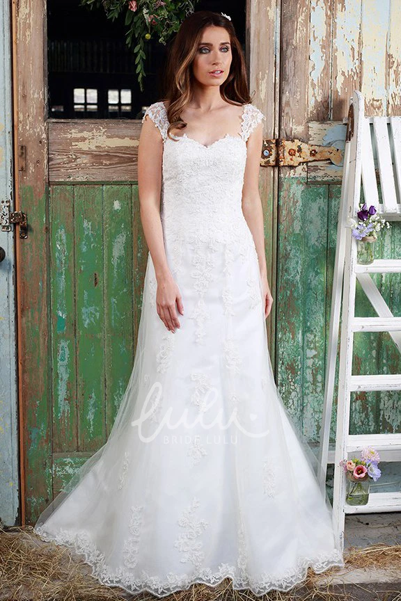 Appliqued Lace Wedding Dress Queen Anne Maxi Style