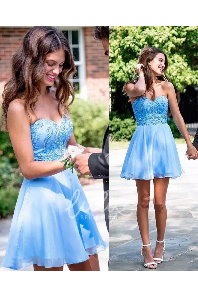 Sleeveless A-line Beaded Lace Chiffon Homecoming Dress Sweetheart Mini