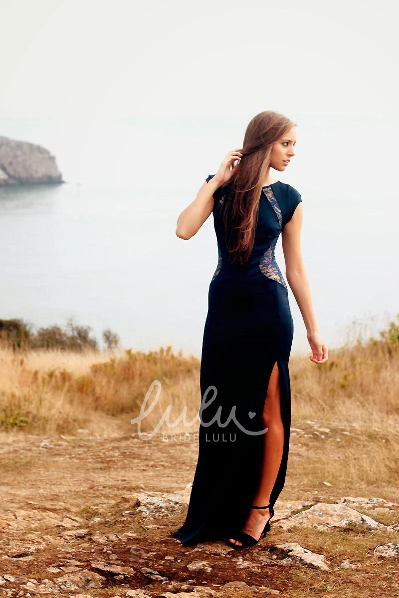 Cap Sleeve Lace Mermaid Evening Dress Modern & Front Split