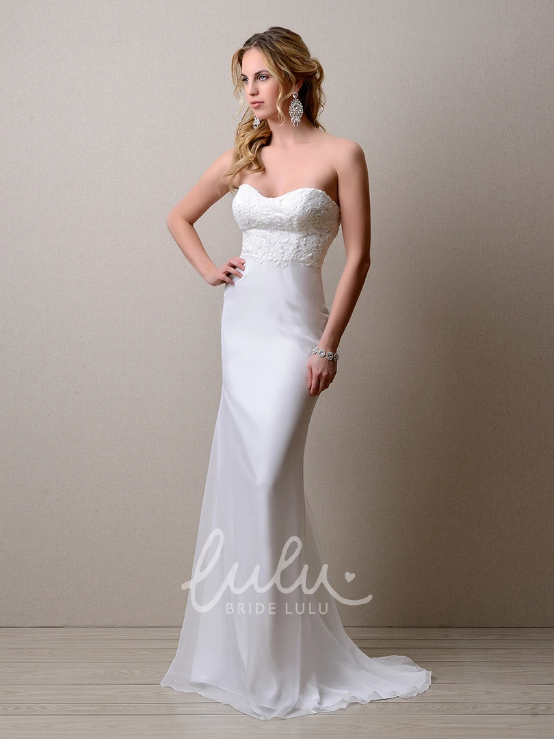 Lace Bodice Sheath Chiffon Wedding Dress with Sweetheart Neckline