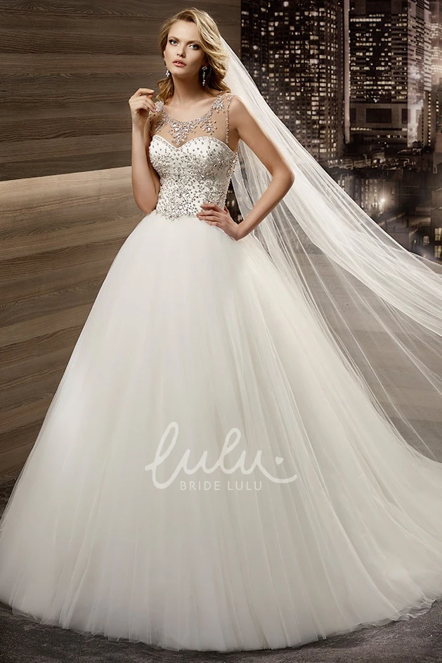Beaded Cap-Sleeve A-Line Wedding Dress with Brush Train