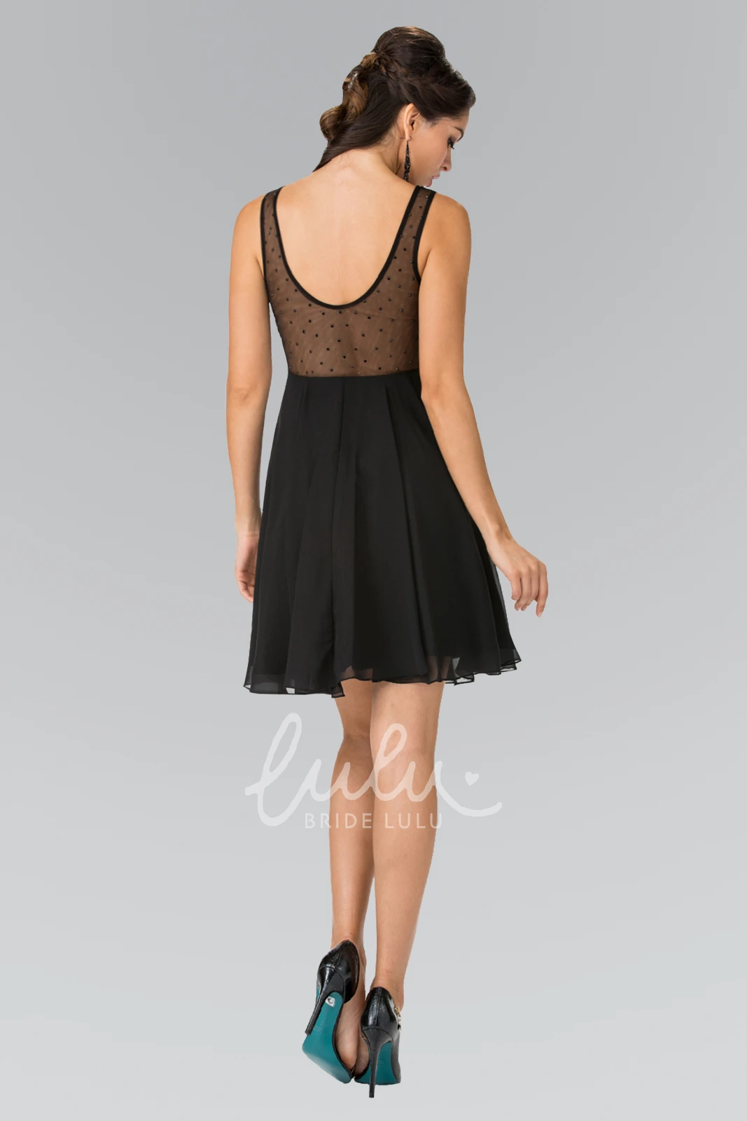 Beaded Empire A-Line Short Scoop-Neck Sleeveless Chiffon Prom Dress