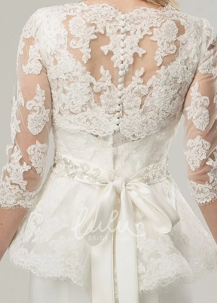 High Neck Satin Spring Wedding Dress with Jeweled Appliques & Peplum Trumpet Style