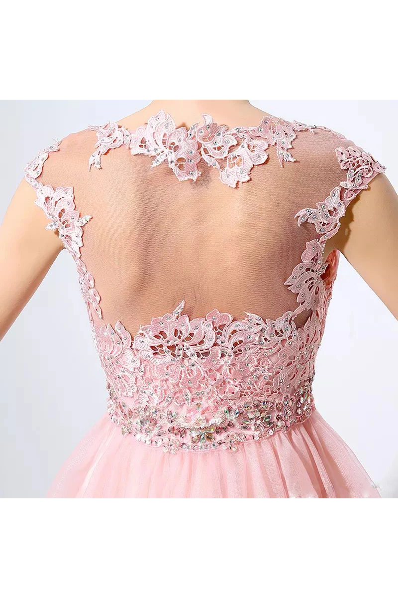 A-line Lace Tulle Short Mini Homecoming Dress with Beading and Pleats