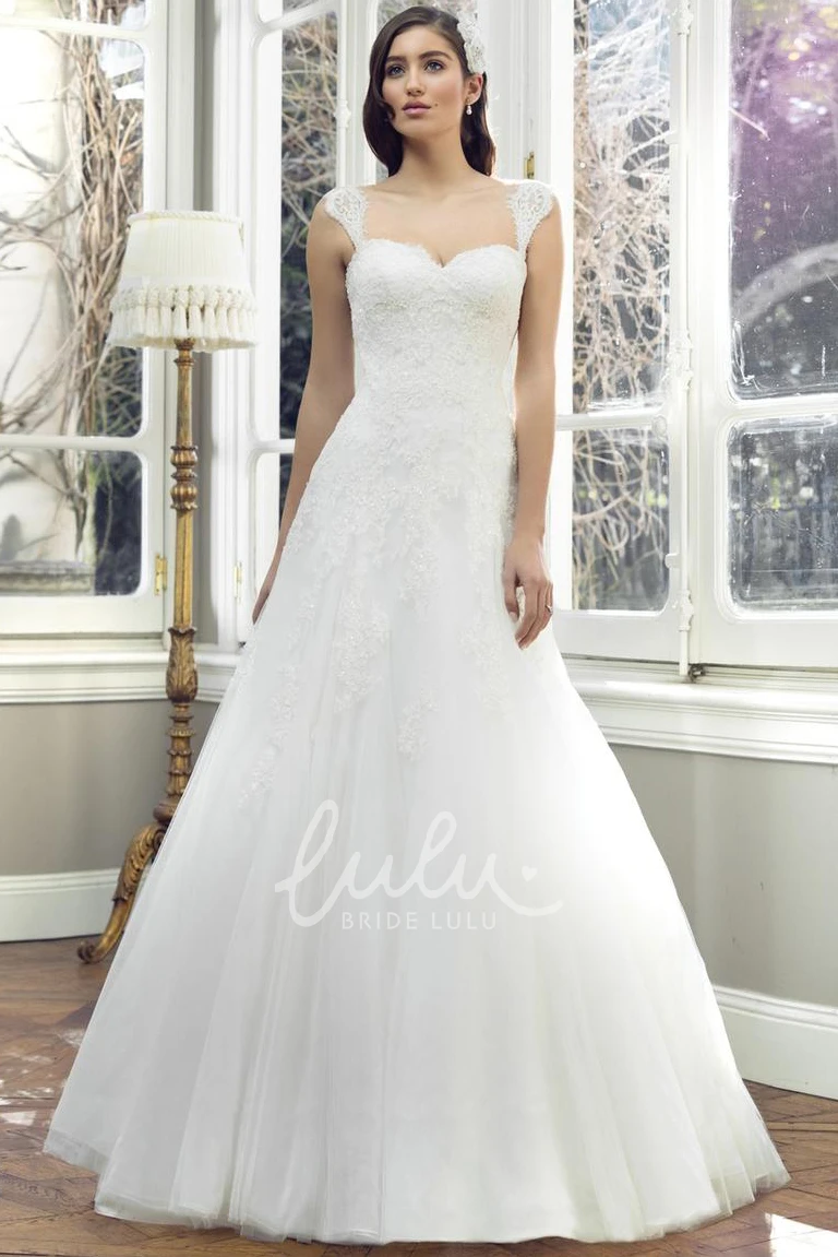 Queen-Anne Lace&Satin Warm Wedding Dress with Chapel Train A-Line