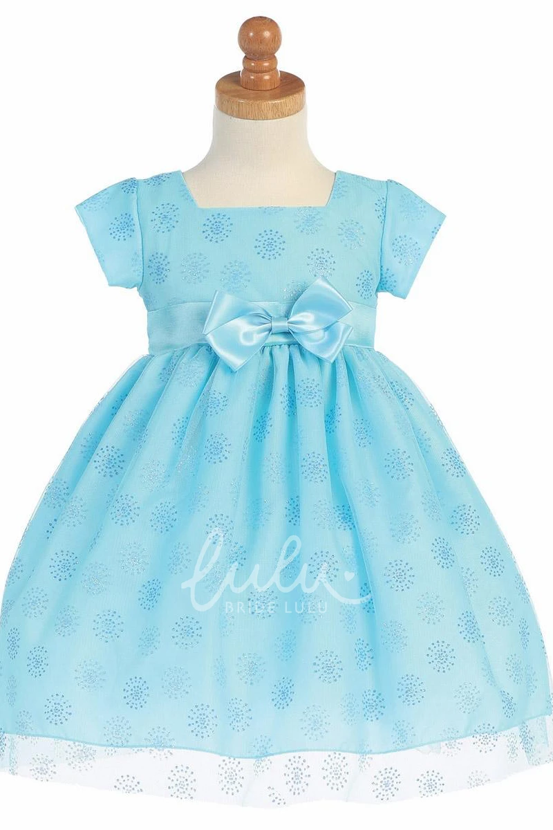 Cap-Sleeve Tea-Length Empire Tulle Flower Girl Dress Classy Bridesmaid Dress