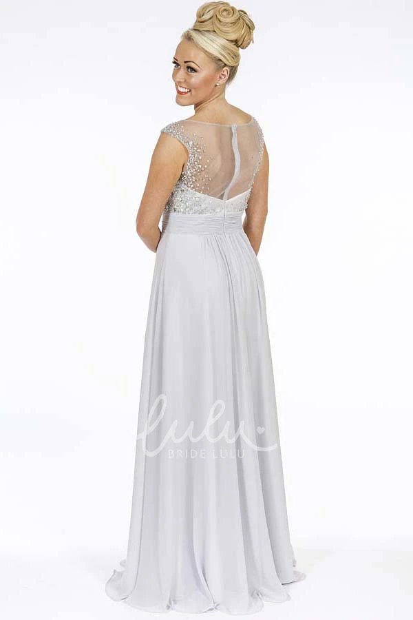 Floor-Length A-Line Chiffon Prom Dress Beaded Scoop-Neck Sleeveless