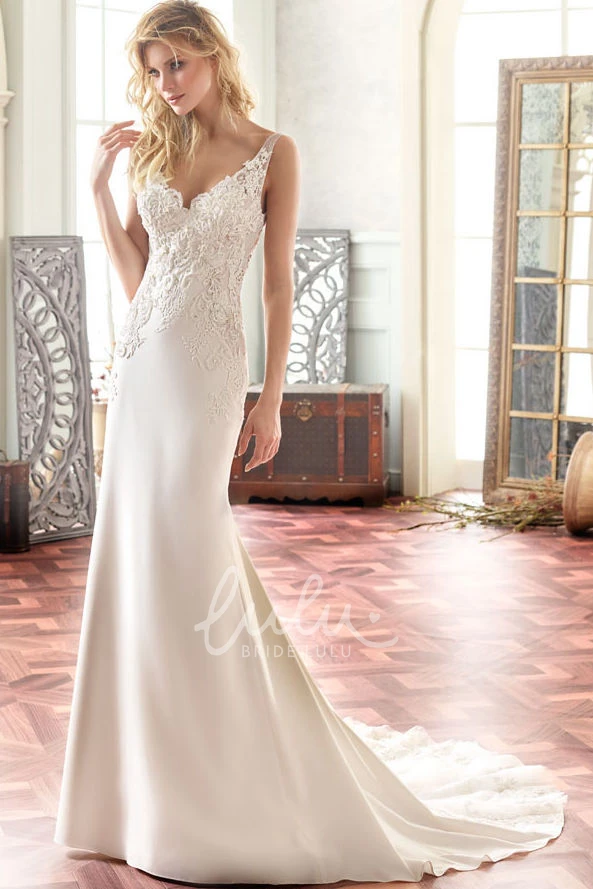 Maxi Chiffon Appliqued V-Neck Wedding Dress Flowy Bridal Gown