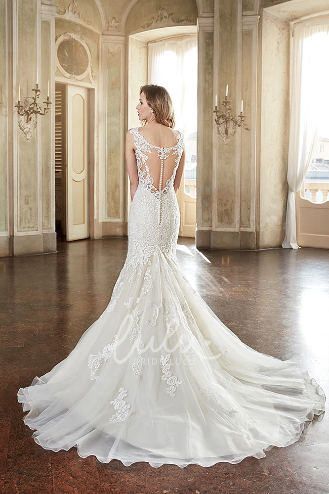 Cap-Sleeve Lace Trumpet Wedding Dress with Pleats