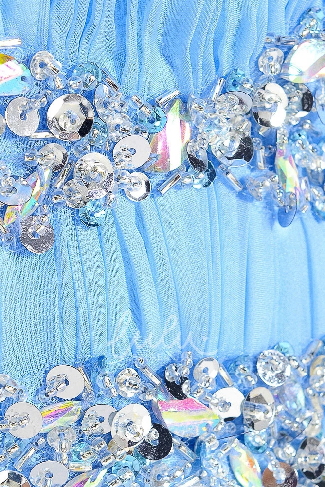 Long Sweetheart A-Line Tulle&Satin Prom Dress Sleeveless and Beaded