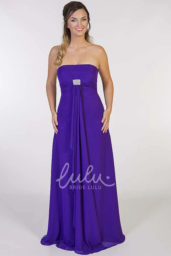 Strapless A-Line Chiffon Prom Dress with Long Broach and Draping Classy Prom Dress for Women