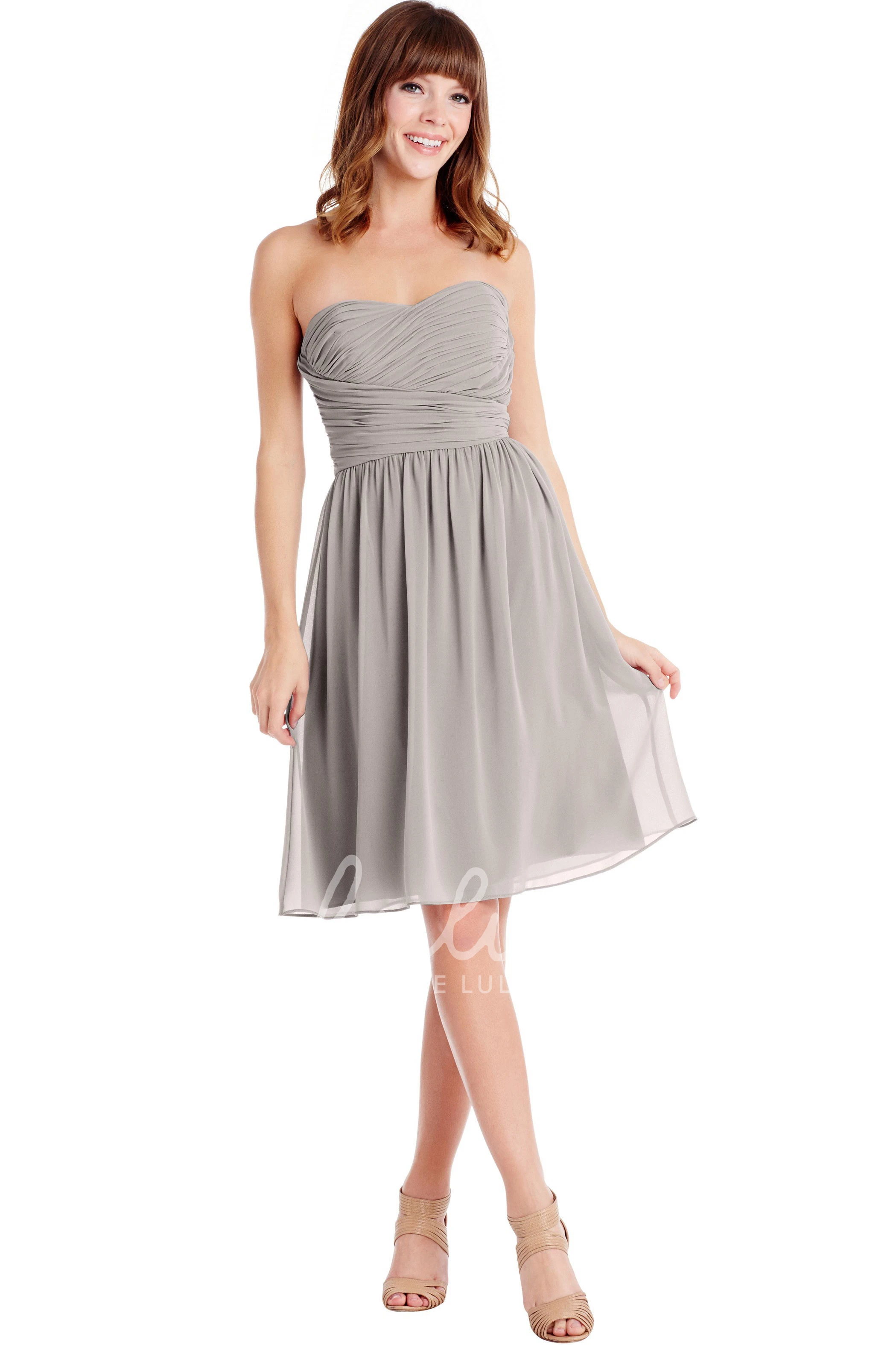 Criss-Cross Sweetheart Sleeveless Chiffon Knee-Length Bridesmaid Dress in Multiple Colors