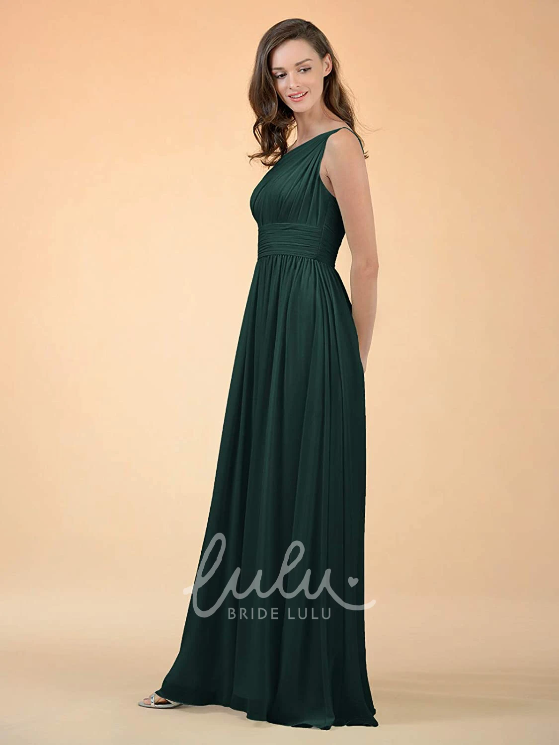 One-shoulder Sleeveless Chiffon A-line Bridesmaid Dress with Ruching Elegant