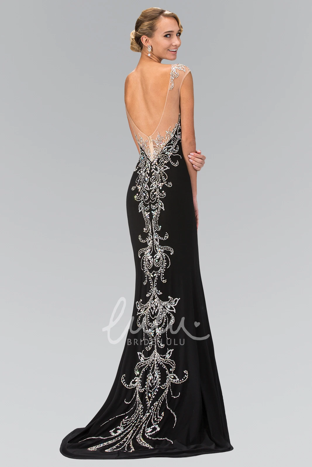 Maxi Cap-Sleeve Scoop-Neck Sheath Jersey Prom Dress with Split Front and Beading