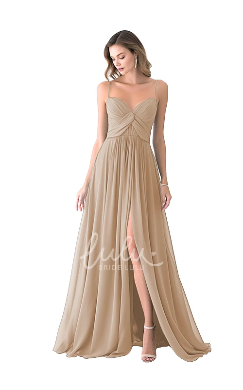 Casual Spaghetti Satin Bridesmaid Dress A-Line Split Front Flowy