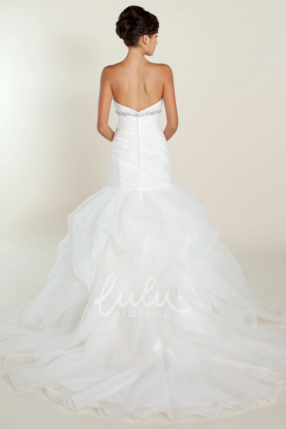 Mermaid Tulle Wedding Dress with Jewels Sweetheart Neckline and Ruffles