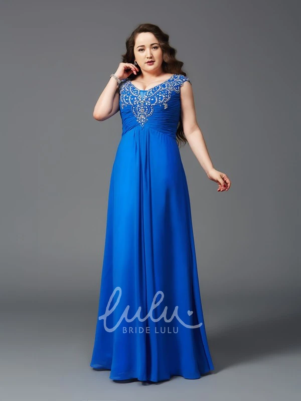 Cap Sleeve A-Line Jersey Formal Dress with Ruching & Beading