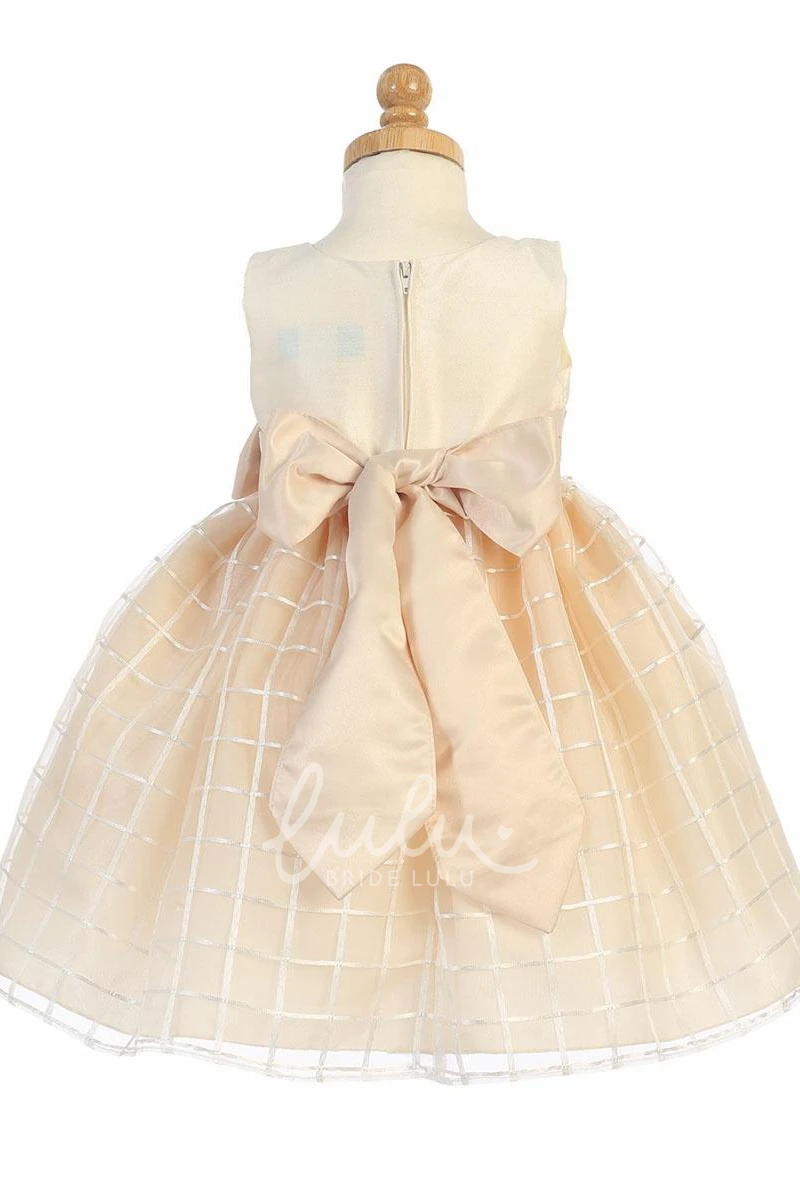 Sleeveless Organza Flower Girl Dress with Bow Tea-Length Dress for Girls