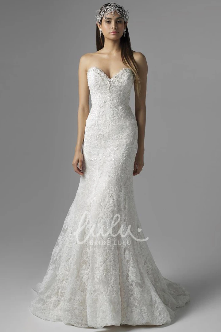 Mermaid Lace Wedding Dress with Sweetheart Neckline and Beading