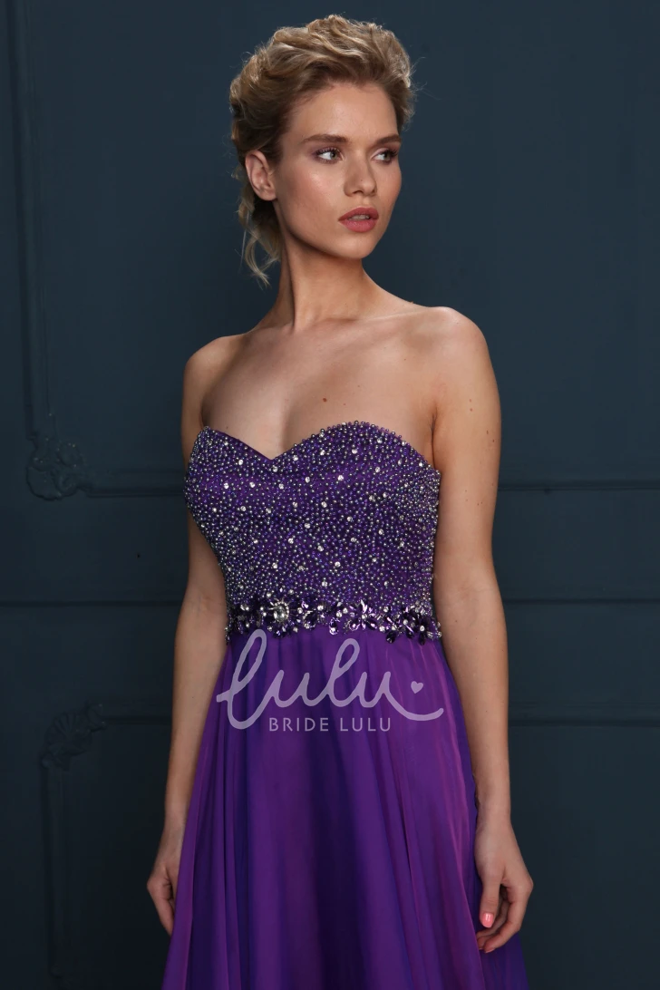 Sweetheart Beaded Jersey Evening Dress with Pleats in A-Line Style and Floor-Length