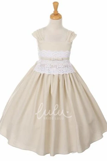 Ruched Lace Tea-Length Bridesmaid Dress with Straps and Appliques