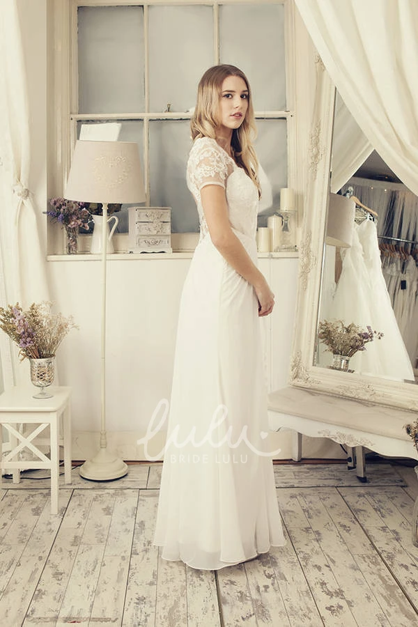 Chiffon V-Neck Appliqued T-Shirt Sleeve Wedding Dress Casual Style
