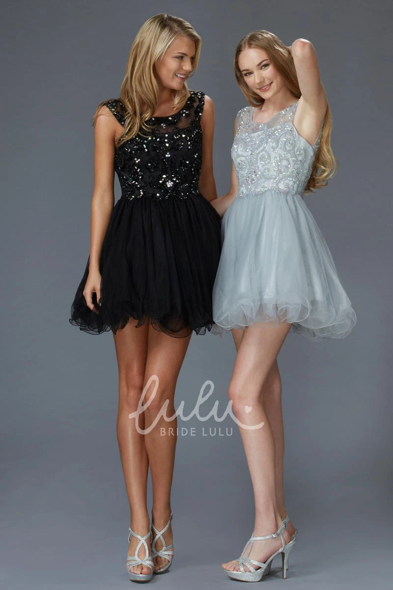Bateau Sleeveless A-Line Tulle Prom Dress with Sequins and Beading